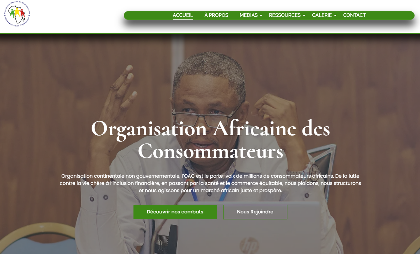 Aperçu du site Organisation Africaine des Consommateurs